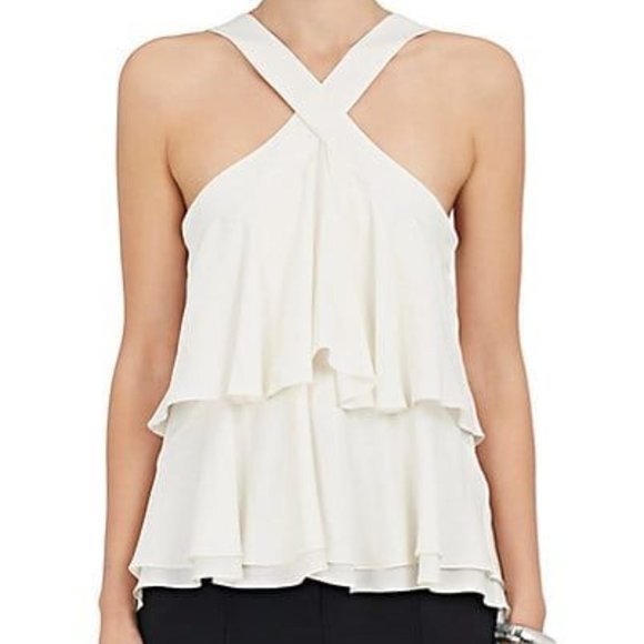 New ALC for Barneys New York Miro ruffle tiered layered cross halter silk blouse - Picture 1 of 5